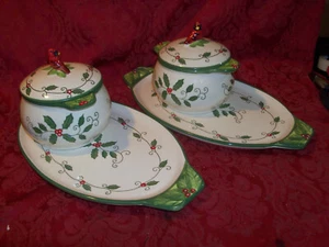 NEW 2 Sets Temptations by Tara Cardinal Holly Soup & Sandwich Platter & Bowl - Picture 1 of 3