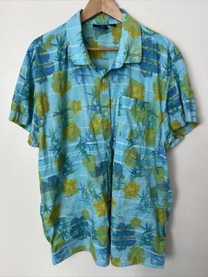 Vintage Hawaiian Shirt Cherokee 2XL Blue Yellow Floral Bird of Paradise Cotton - Изображение 1 из 4
