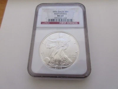 2006 , Silver Eagle , NGC , MS 69 , First Strikes - Image 1 of 4