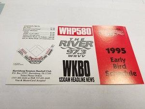 Harrisburg Senators 1995 Early Bird Minor Baseball Pocket Schedule - WRVV/WKBO