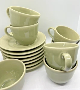 7 Williams & Sonoma Baroque Green Cup and Saucer Sets Stonewear Coffee Tea - Picture 1 of 11
