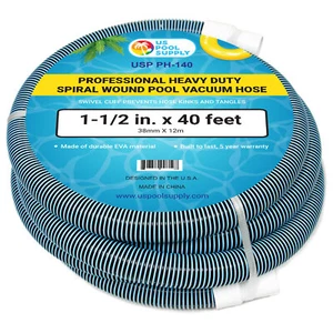 1-1/2" x 40 Foot Heavy Duty Spiral Wound Swimming Pool Vacuum Hose, Swivel Cuff - Picture 1 of 5