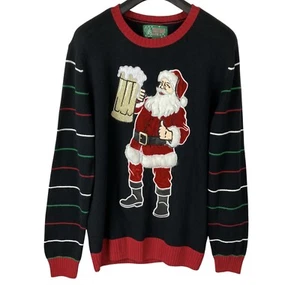 UGLY CHRISTMAS SWEATER Brand 3D Santa Claus Beer Stein Glitter Red Men's XL NICE - Picture 1 of 17