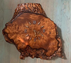 VTG UNIQUE OOAK Redwood Burl Wall Clock 16”x17” Wood Handcrafted Hanging Roman - Picture 1 of 14