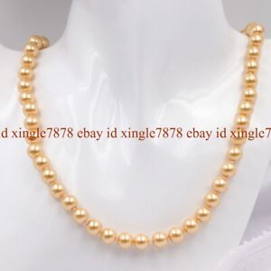 Natural 8MM 10MM 12MM South Sea Shell Pearl Round Beads Necklace 20"
