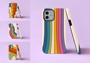 70'S Lines Swirls Groovy Indie Pattern Tough Phone Case/Cover For iPhone Samsung - Picture 1 of 14