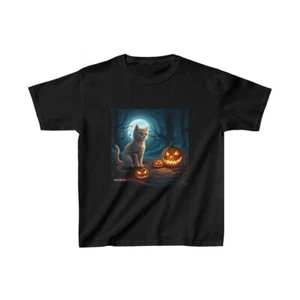 Fun Kids Heavy Cotton™ Tee Halloween Kitten Cat Jack O Lantern - Picture 1 of 5
