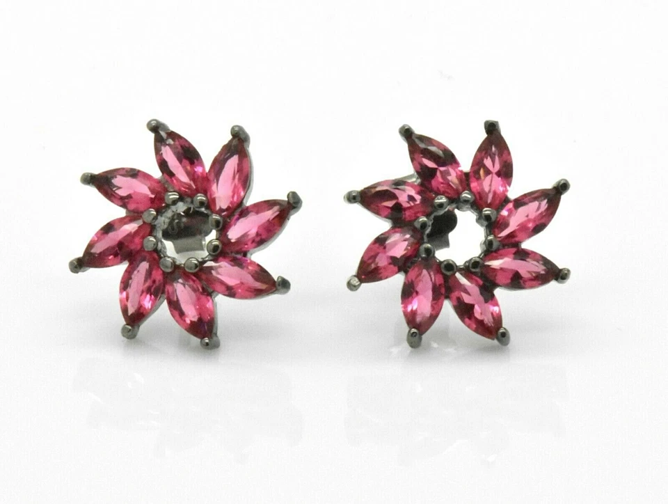 Brincos de prata 925 preto ródio vermelho marquesa simulado estrela rubi flor cravejado - Imagem 1 de 1