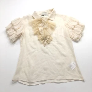Couture Couture Los Angeles EUR 38 Button Short Sleeve Ruffle Polo Ivory HRJ - Picture 1 of 23