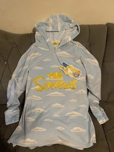 The Simpsons Cloud Print Velour Pyjama Hoodie Blue Size XS X Small Hooded Top - Picture 1 of 7