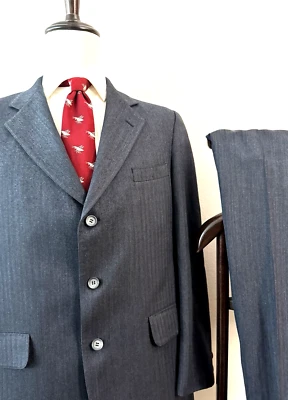 Vintage Jos. A. Bank Suit 80's Men's 41L Long - 36W x 32L Gray-Blue Wool USA - Image 1 of 4