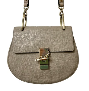 LACATTURA Putty Gray Pebbled Leather Crossbody Shoulder Purse Pink Leather Lined - Picture 1 of 22