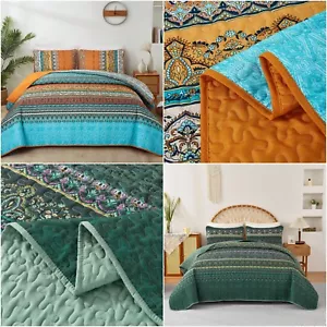Set copriletto king size a righe boho lusso 3 pezzi copriletto trapuntato cuscino letto - Foto 1 di 24