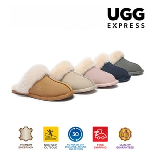 EVERAU® UGG Slippers Australian Genuine Sheepskin Wool Suede Upper Scuff Rosa - Picture 1 of 64