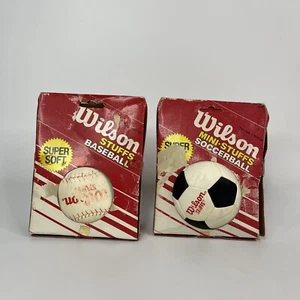 Vintage Lewco Corp Wilson Stuffs Soft Plush Baseball And Soccer Ball Wear Read - Picture 1 of 9
