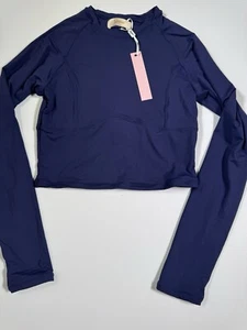 QINSEN Women's Crewneck Long Sleeve Shirts Double Lined Fitted Crop Top Sz L - Picture 1 of 10