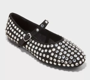 Women's Issa Rhinestone Mary Jane Ballet Flats Black - A New Day - CHOOSE SIZE - Picture 1 of 3