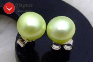 Pendientes planos de perlas verdes naturales de agua dulce de 7-8 mm para mujer y plateados S925 tachuelas - Imagen 1 de 5
