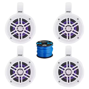 Pyle 4" 300W Bluetooth Marine Multicolor LED Tower White Speakers (QTY 4) w/Wire - Picture 1 of 4