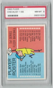 1963 Fleer Checklist 1 - 66 PSA 8 NR MT MT - Picture 1 of 2