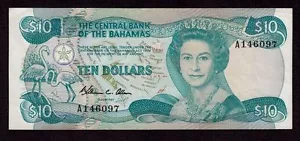 Bahamas 10 dollari 1974 (1984) P-46a * XF+ * firma W.C. Allen * Elizabeth * - Foto 1 di 2