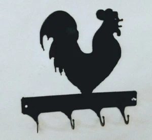 Rooster Chicken 4 Hook Leash or Key Holder Black Wrought Iron Look Made in USA - Picture 1 of 1