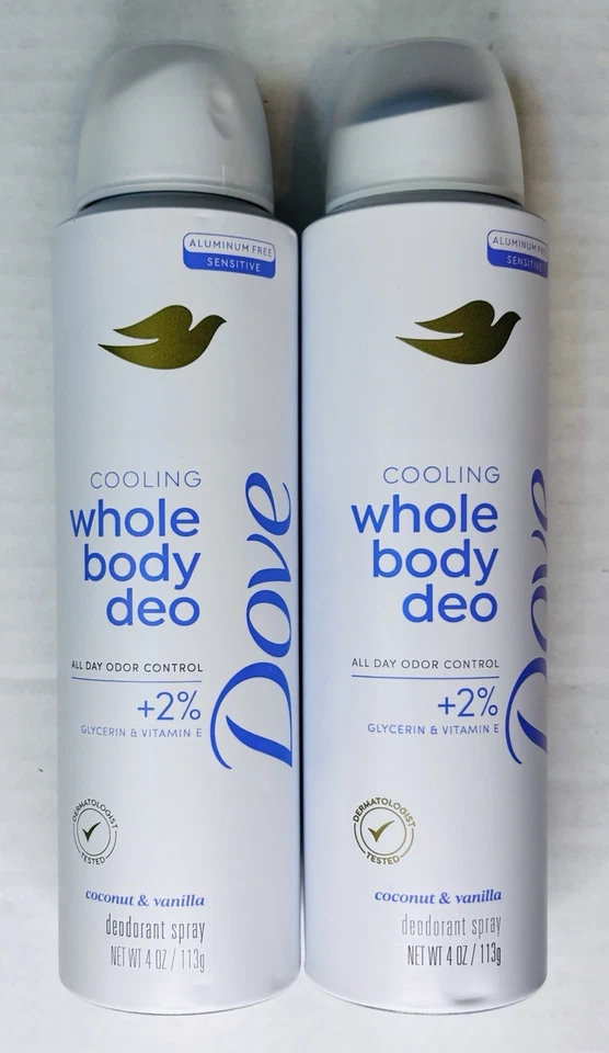 Dove Whole Body Deodorant Spray, Invisible Coconut & Vanilla 4oz Lot Of 2 - Image 1 of 1
