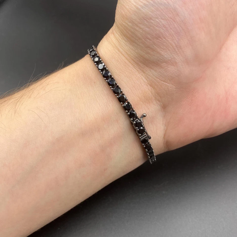 Pulseira de tênis feminina 10 quilates redonda preta criada em laboratório diamante ouro preto 14k por cima - Imagem 1 de 4