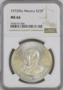 1972 Mo Mexico NGC Rare High Grade MS66 High Silver 25 Pesos - Picture 1 of 2
