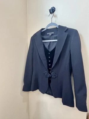 Blazer de Lana Ralph Lauren Terciopelo Chaleco Detalle Negro 14 EE. UU. Chaqueta de Lujo Vintage Foto 1 de 4