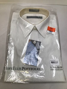 Camisa de vestir para hombre Perry Ellis Portfolio Tech blanca a rayas 32/33 grande - Imagen 1 de 3