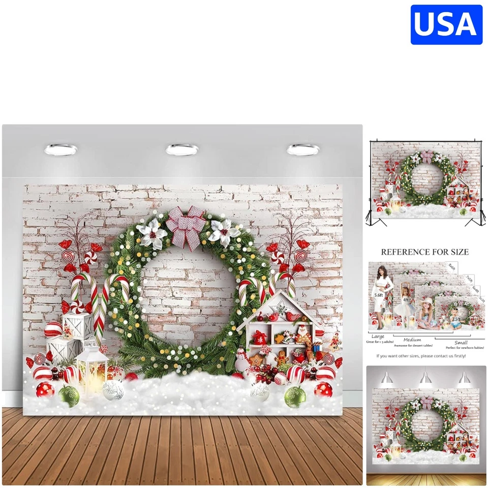 Telón de fondo de Navidad personalizable - Pared de ladrillo blanco de 8x6 pies para momentos memorables Foto 1 de 4