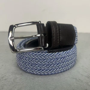 Holderness Bourne Fischer Gürtel Herren 32 blau weiß Streifen geflochten Golf Leder - Bild 1 von 12