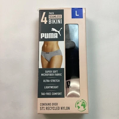 Calcinha de biquíni Puma feminina pacote com 3 sem costura macia ultra elástica, multicolorida, M - Imagem 1 de 4