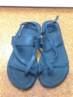Ladies 8 BEBE $159 RRP Jesus Toe Sandals navy Leather Upper Flat Comfort Shoes - image 1 of 4