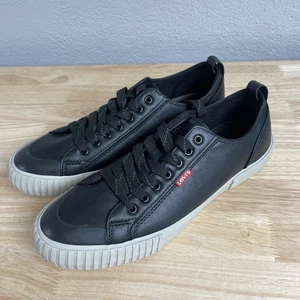 NEU Levi's Herren Anikin Kunstleder Turnschuhe Größe 9 Niedrig Schwarz Schnürschuhe - Bild 1 von 8
