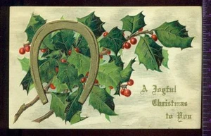 1912 Golden Horseshoe Holly A JOYFUL CHRISTMAS TO YOU  Vintage 1912 Postcard - Picture 1 of 1
