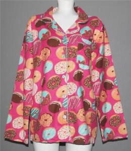 JOE BOXER Sprinkle Frosted Doughnuts Pink Flannel 1-Pocket Pajama Top Wm's L/XL