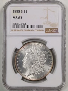 1885-S $1 Morgan Silver Dollar MS63 NGC 8368874-006 - Picture 1 of 4
