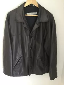 Bod & Christensen Dark Brown Coat Men's large Button Down Leather Bomber Jacket - Picture 1 of 7