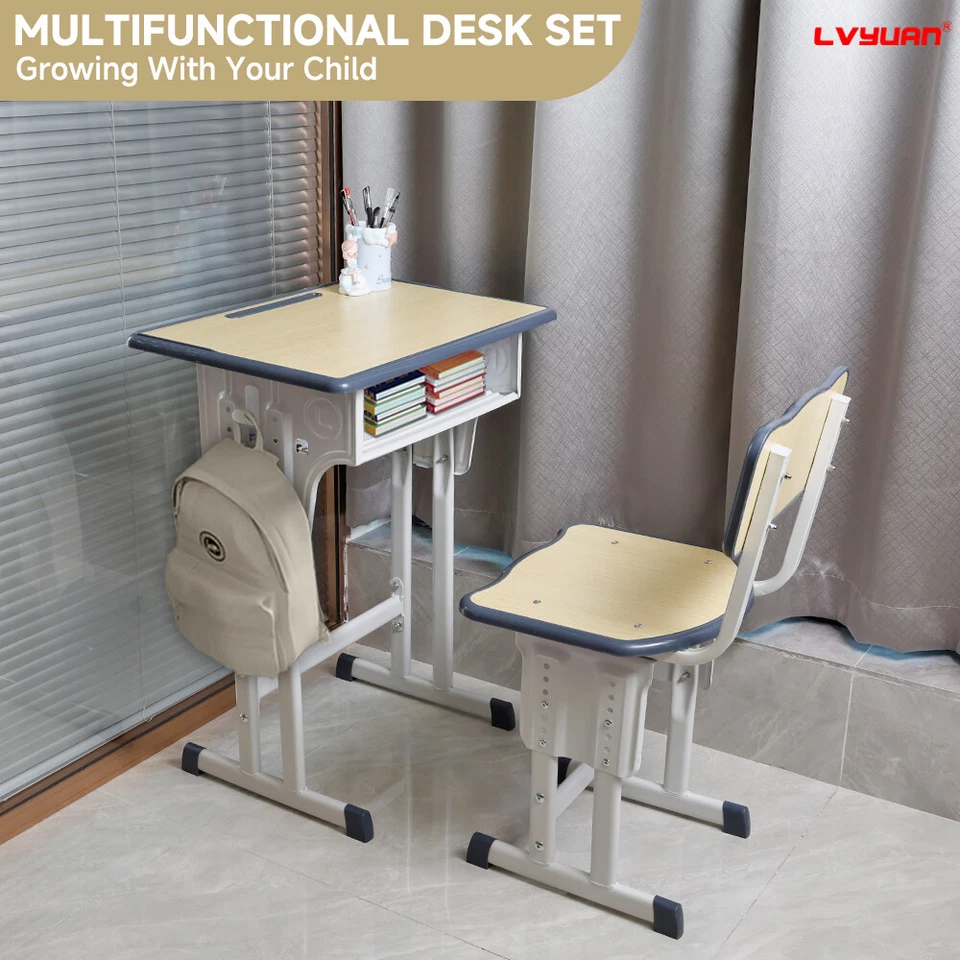 Kids Study Desk and Chair set Height Adjustable Drawer,Plastic & Metal,or Wooden - Image 1 of 4