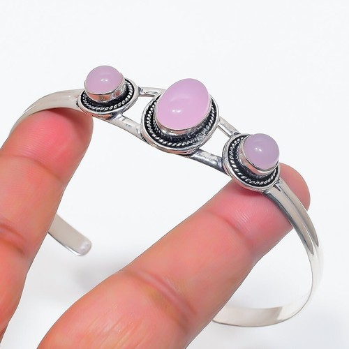 VALENTINO Bracciale in argento sterling 925 fatto a mano con pietre preziose quarzo rosa regolabile