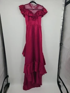 Vintage Fushia Satin Prom Dress, ILGWU Retro Evening Gown, Halloween Costume SM - Picture 1 of 24