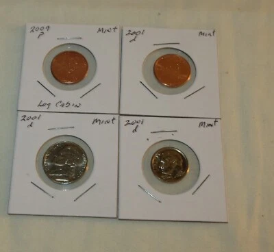 4-Uncirculated mint coin 6P13-16 2001d Penny, Nickel, Dime, 2009 Log Cabin penny - Image 1 of 4