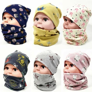 Autumn Toddler Baby Cotton Beanie Hat Collar Scarf Set Kids Boys Outdoor Caps - Picture 1 of 23