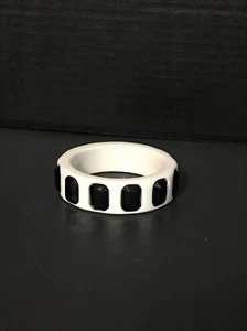 White Plastic Bangle with Black Rectangle Shape Inlaid - Picture 1 of 4