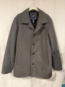 GAP WOOL BLEND GRAY PEACOAT QUILT LINED SINGLE BREAST MEN S POCKETS 4 BUTTON - Picture 1 of 9
