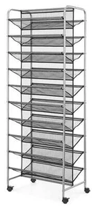10 Tier Metal and Mesh Rolling Shoe Rack - Picture 1 of 7