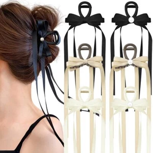 6 PCS Tassel Ribbon Bow-knot Hair Clips with Long Tail for Thin Thick Curly H... - Picture 1 of 7