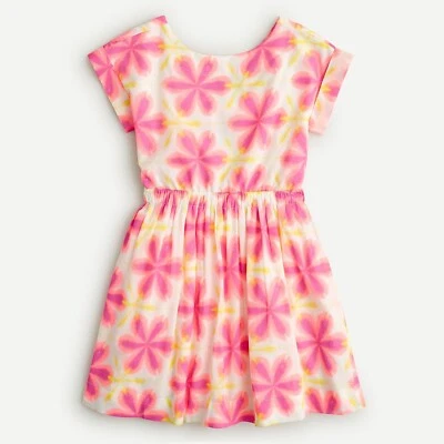 J. Vestido Crew Niñas con lazo Talla 7 Caleidoscopio Floral Melocotón Fucsia Foto 1 de 4